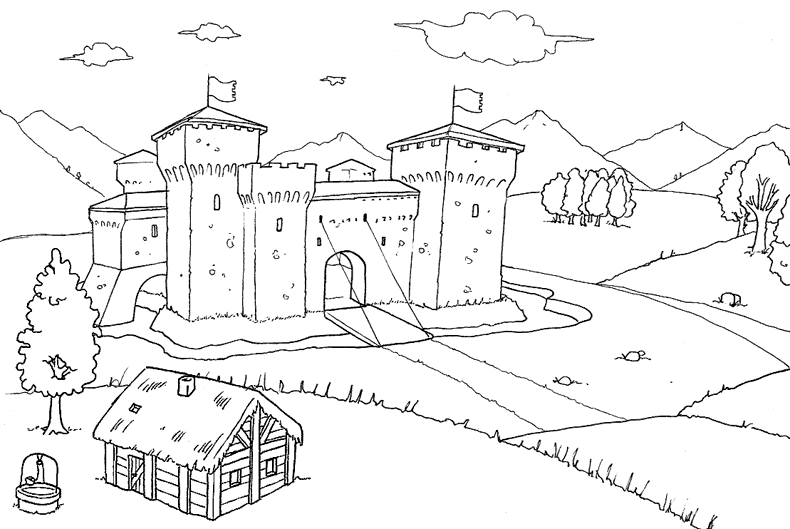 Resultado de imagem para castelo medieval  desenho para colorir